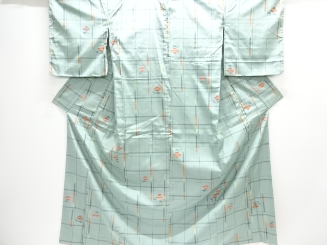 未使用品　格子花模様織り出し米沢紬着物